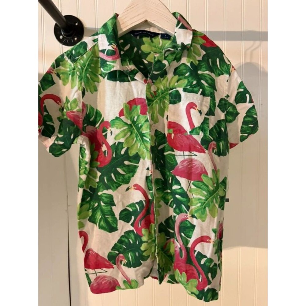 Janie & Jack size 5 tropical flamingo button down